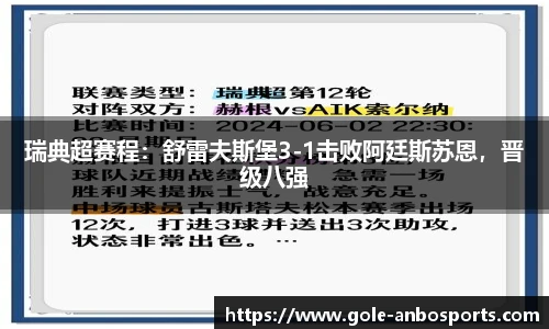 瑞典超赛程：舒雷夫斯堡3-1击败阿廷斯苏恩，晋级八强